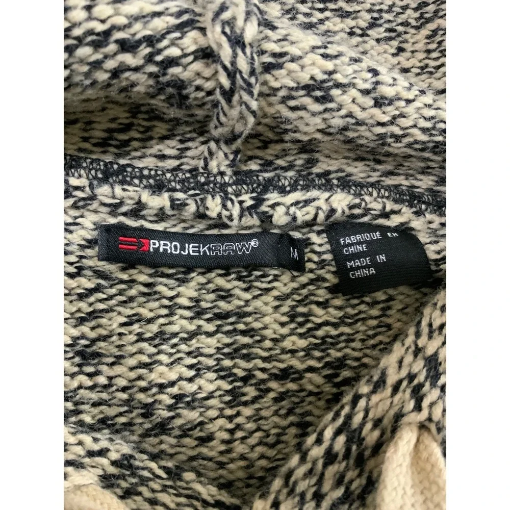 Projek Raw Knit Hoodie sweatshirt Mens Medium Black white Wool Elbow Patches EUC - Picture 4 of 9